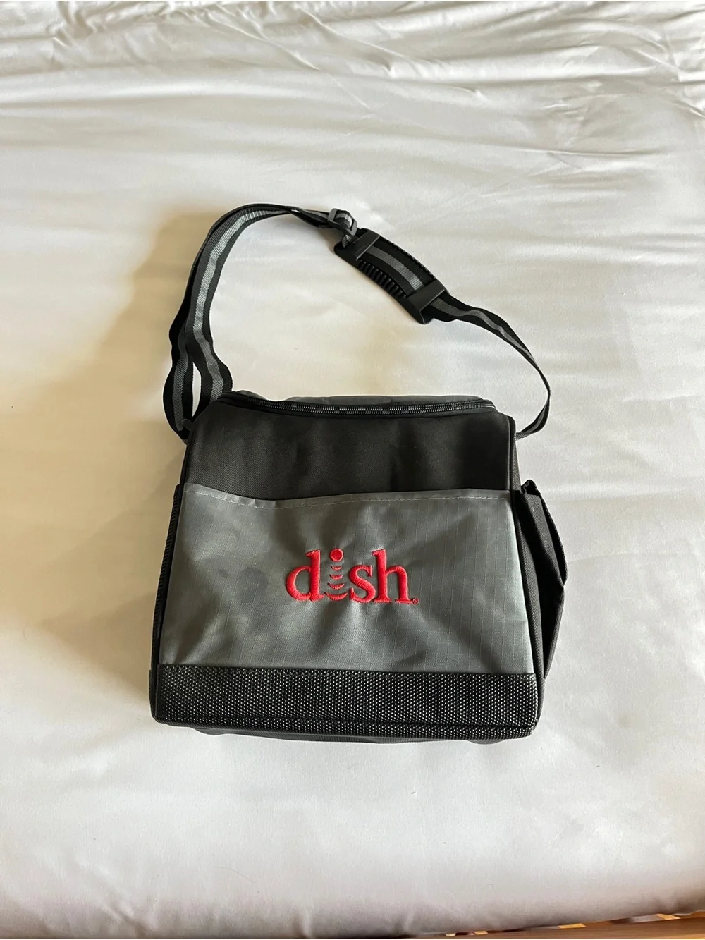 Dish Network Black Gray Insulated Lunch Bag Cooler Adjustable Strap Pockets